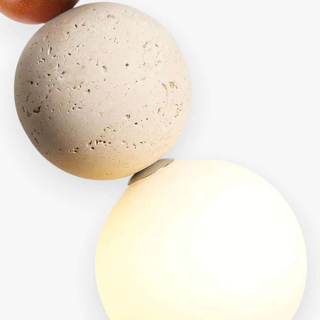 Japandi Travertine & Wood 3 Globes Pendant Light - Image 6