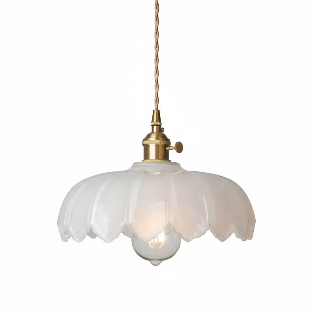 Vintage Flower-Shaped Scalloped Glass Hanging Lamp - Image 16