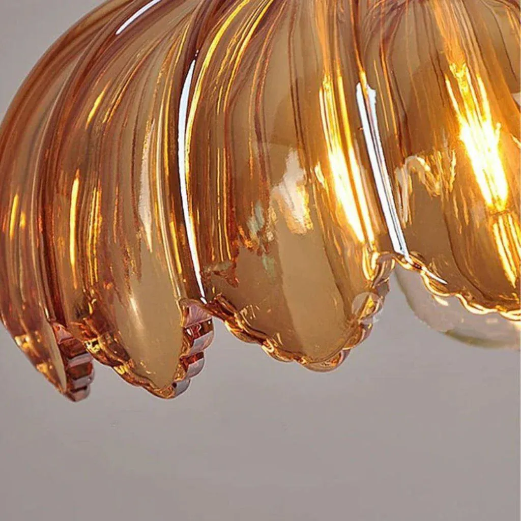 Vintage Flower-Shaped Scalloped Glass Hanging Lamp - Image 5